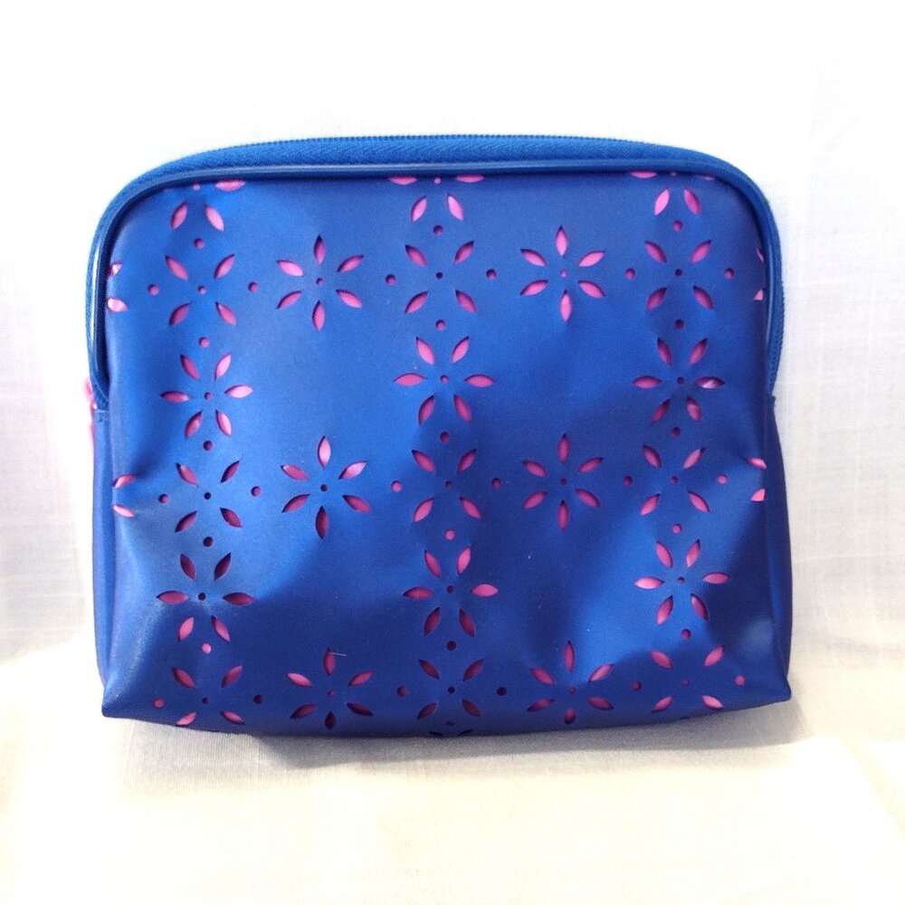 Cosmetic Bag by Clinique - Blue/Pink w/ zipper - 7" x 6" x 2" - NEW/UNUSED